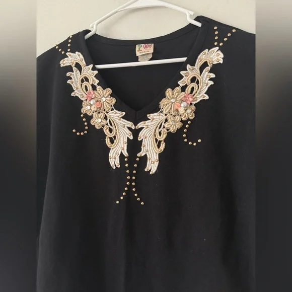 Vintage Cactus brand embellished Black Top women’s size Large - Picture 3 of 7